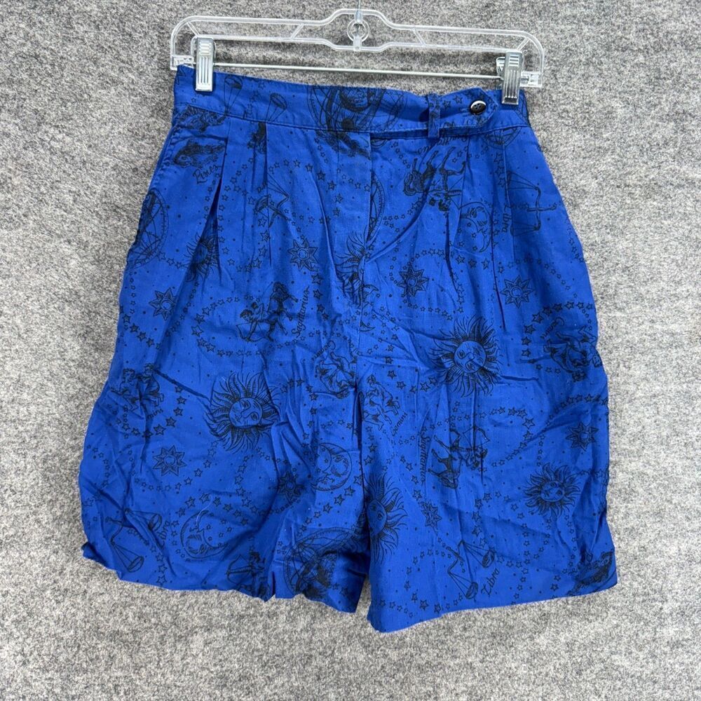 Haley Shorts Women 12 Blue Geometric High Rise Chino Flat Front Cotton Pockets